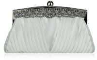 Ivory Ruched Satin Clutch with Crystal Decoration