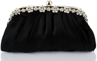 Black Sparkly Crystal Satin Evening Clutch