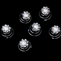 12 Dreamy Silver Clear Rhinestone & White Pearl Flower Twist-Ins 