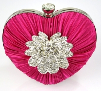 Pink Crystal Flower Hardcase - Heart Clutch Bag 