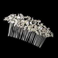 Vintage Silver Clear Crystal & Rhinestone Bridal Hair Comb 