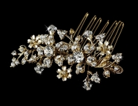 Versatile Gold Floral Hair Comb & Brooch w/ Swarovski Crystals 8005 Gold